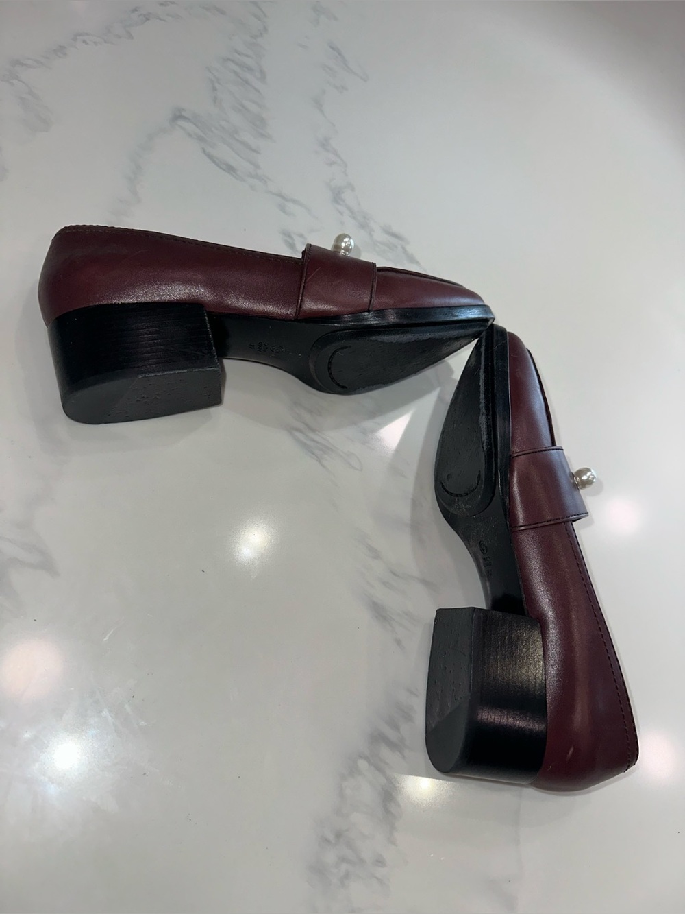 3.1 PHILLIP LIM WINN LOAFERS MALBEC MAROON LEATHER & PEARL ACCENTS W/SUEDE TOP 9 - Picture 5 of 16